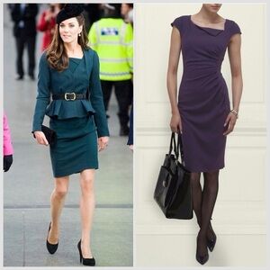 LK Bennett Davina Eggplant Purple Cap Sleeve Midi Sheath Dress Sz 8